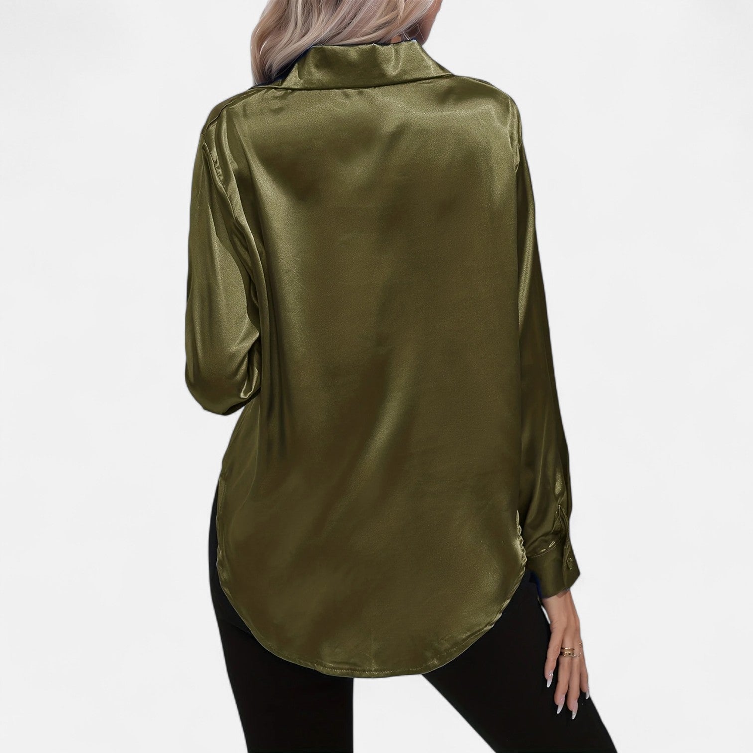 Women’s Satin Button-Down Blouse – Classic Long-Sleeve Lapel Shirt