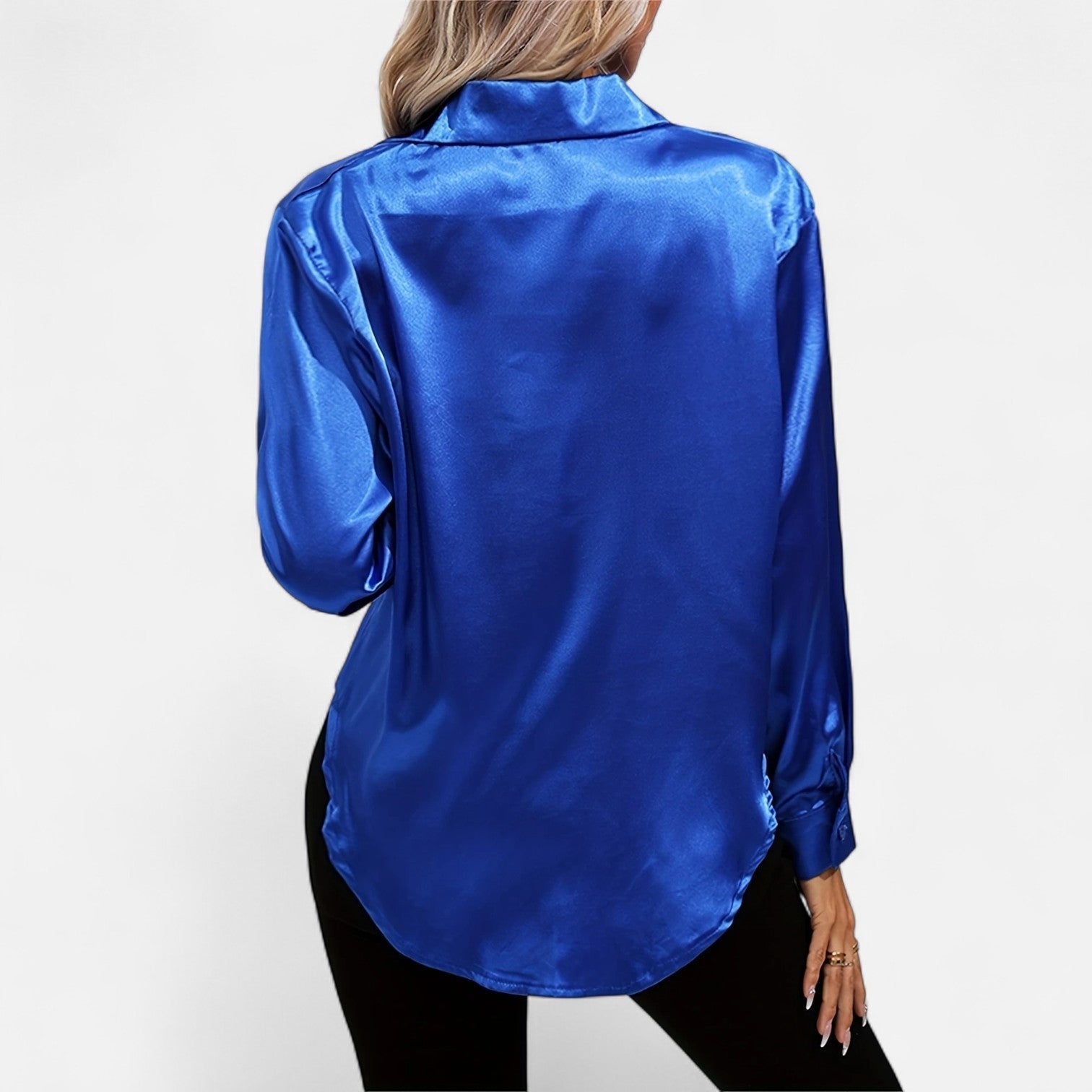 Women’s Satin Button-Down Blouse – Classic Long-Sleeve Lapel Shirt