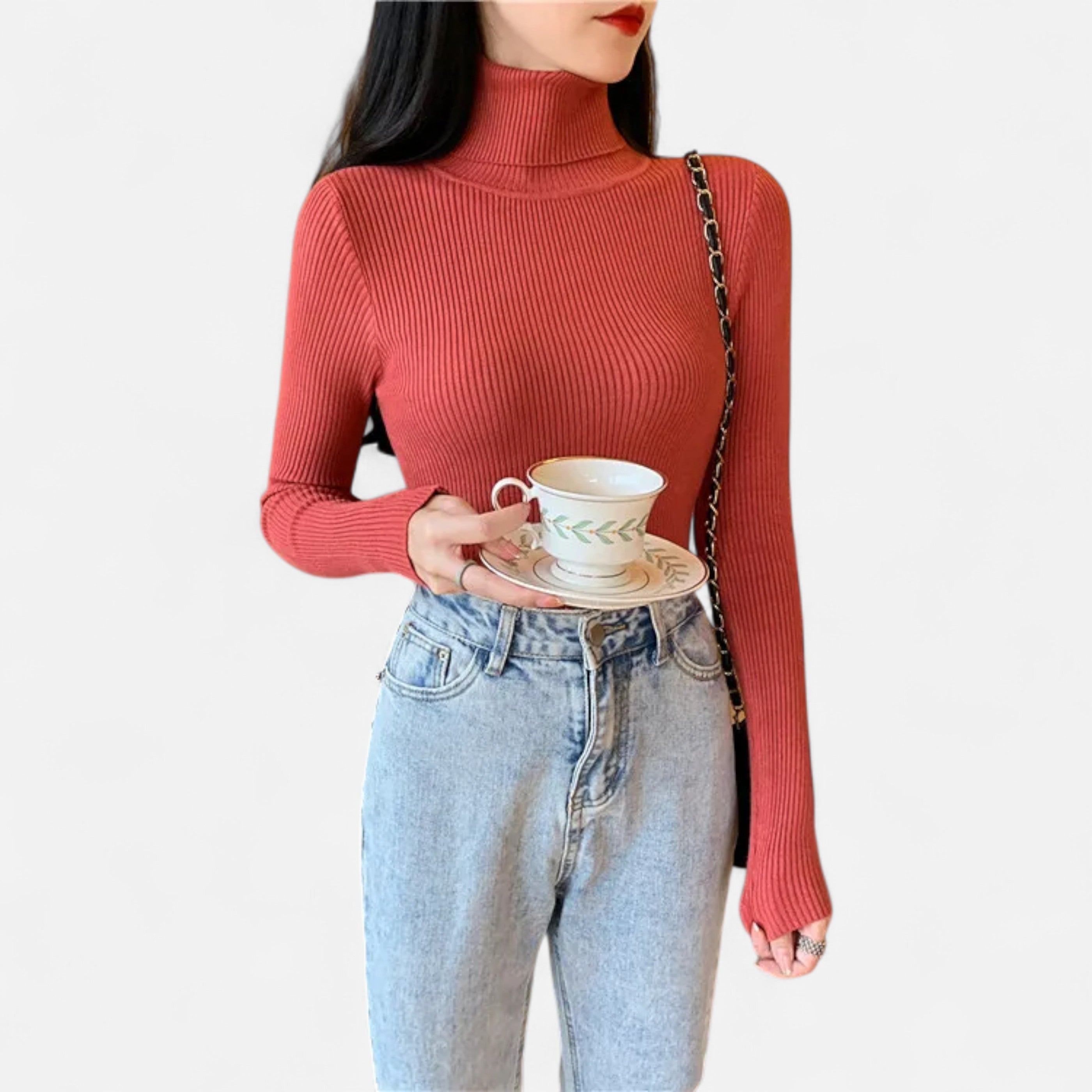 Women’s Ribbed Turtleneck Sweater – Soft Slim-Fit Winter Knit Top