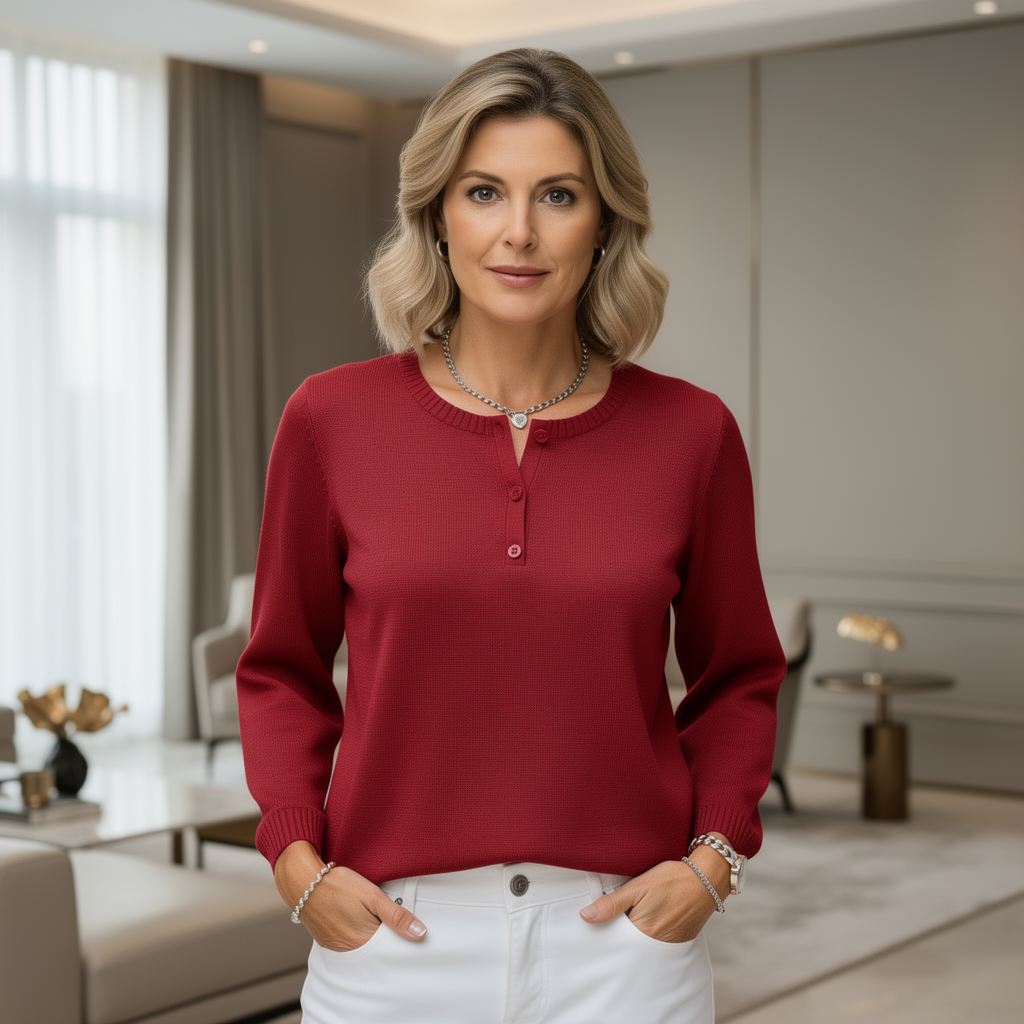 Women’s Waffle Knit Henley Top – Oversized Long Sleeve Cotton Shirt