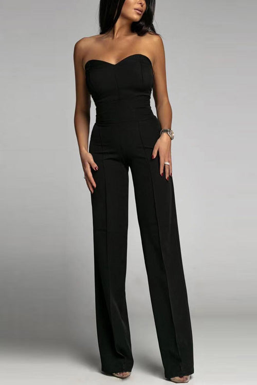 Women’s Strapless Wide Leg Jumpsuit – Structured Fit Elegant One Piece