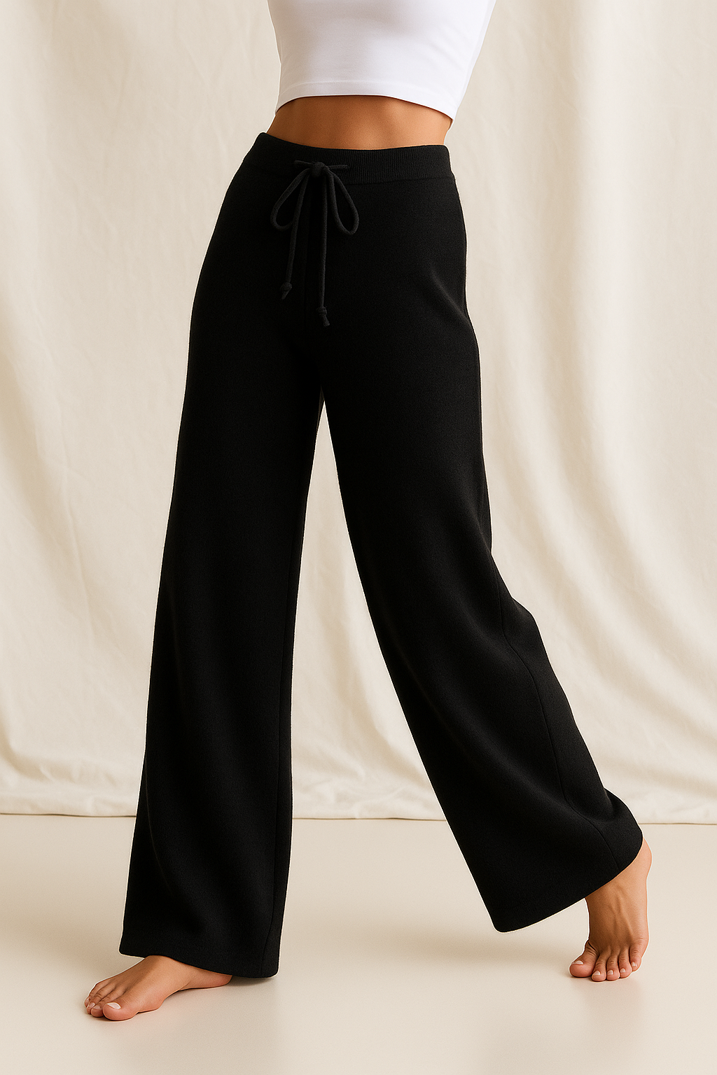 Cashmere-Look Knit Pants – Soft Wide-Leg Lounge Trousers in Taupe