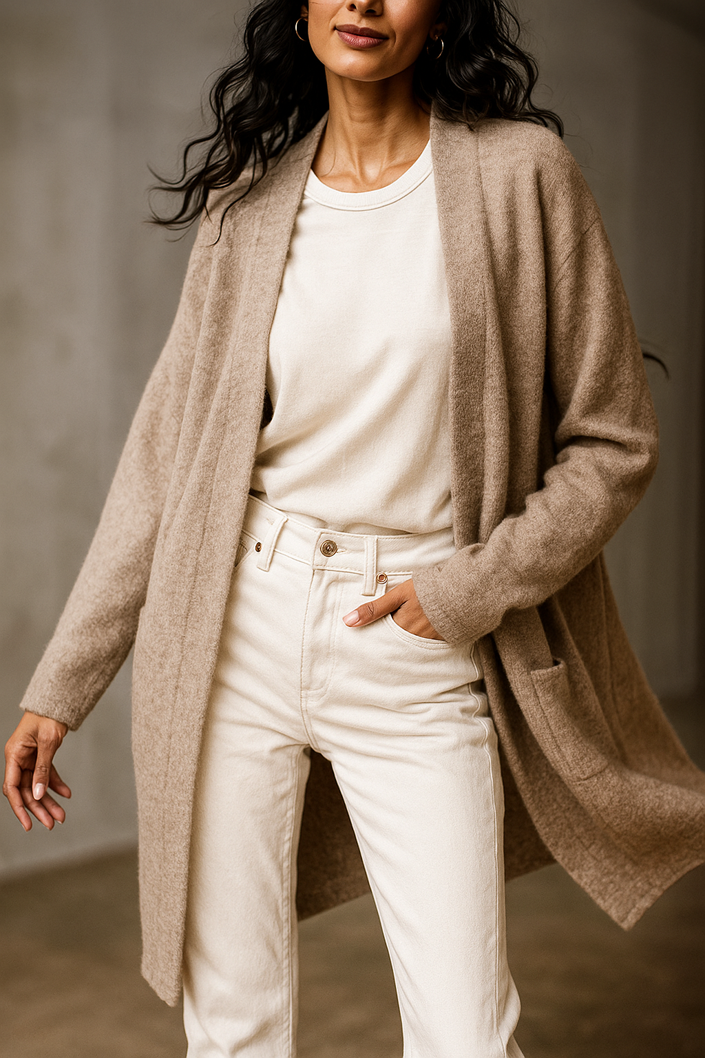 Women’s Merino Wool Cardigan – 100% Wool Open-Front Knit with Pockets