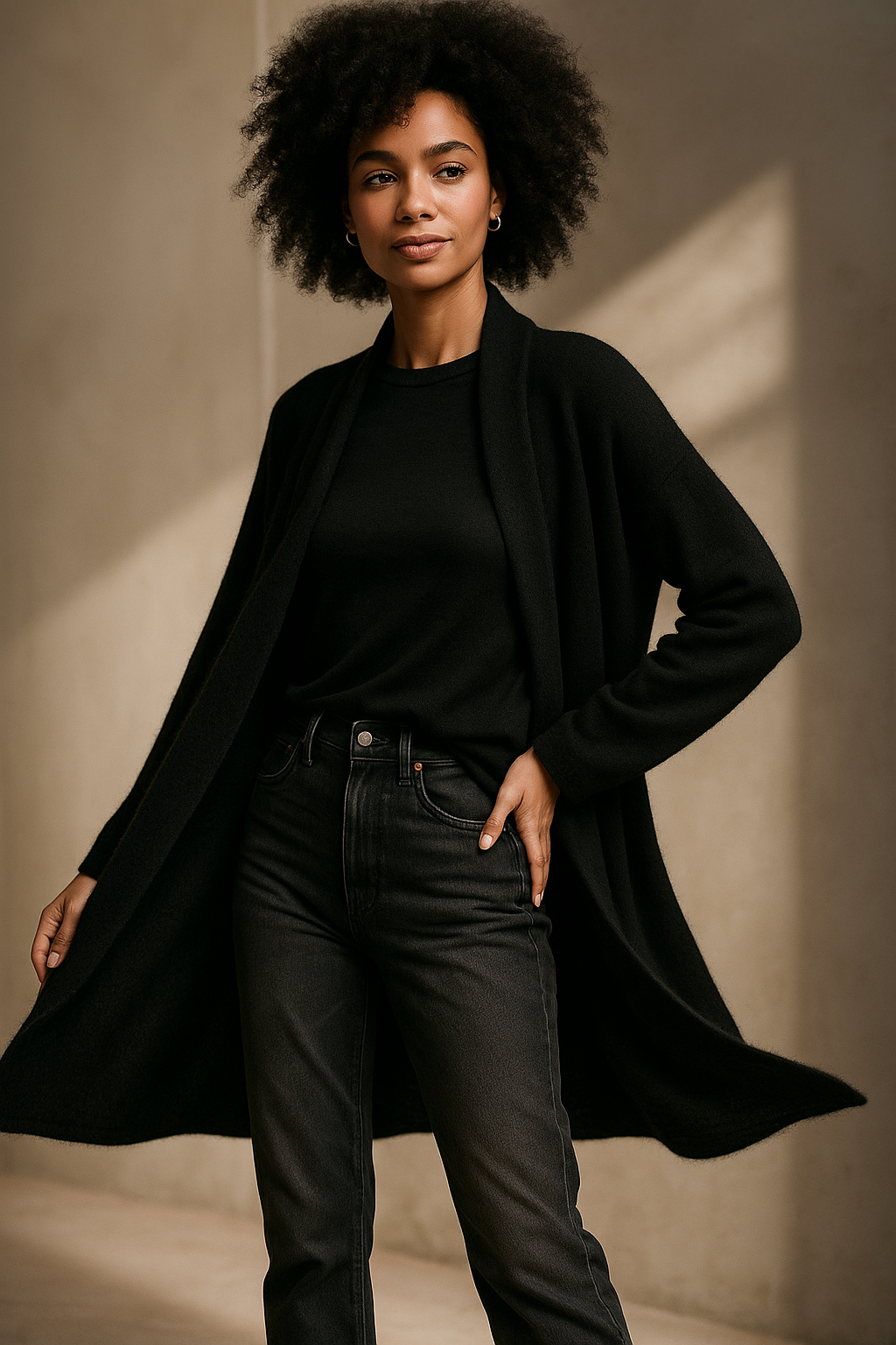 Women’s Merino Wool Cardigan – 100% Wool Open-Front Knit with Pockets