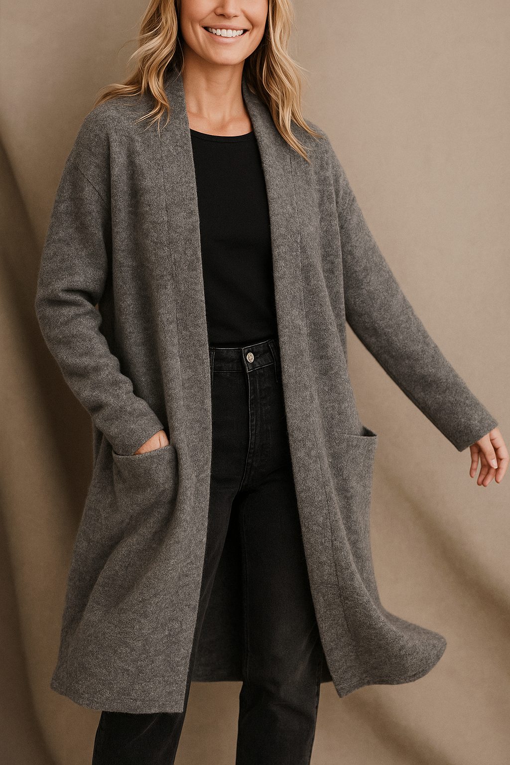 Women’s Merino Wool Cardigan – 100% Wool Open-Front Knit with Pockets