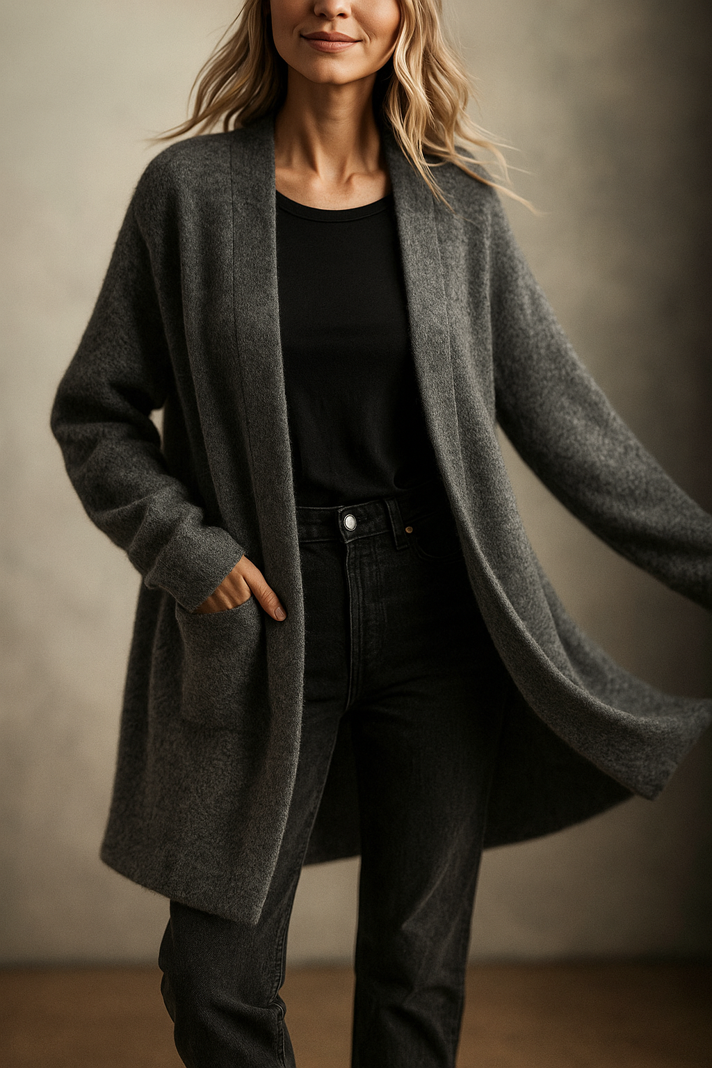Women’s Merino Wool Cardigan – 100% Wool Open-Front Knit with Pockets