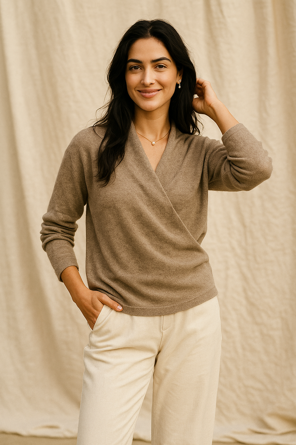 Cashmere Wrap Sweater – Elegant Soft Knit V-Neck for Effortless Style