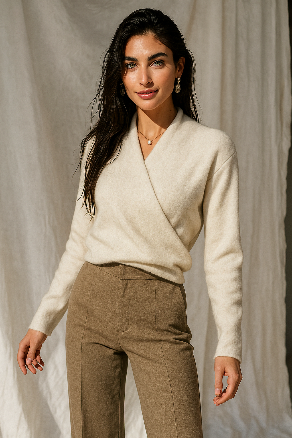 Cashmere Wrap Sweater – Elegant Soft Knit V-Neck for Effortless Style