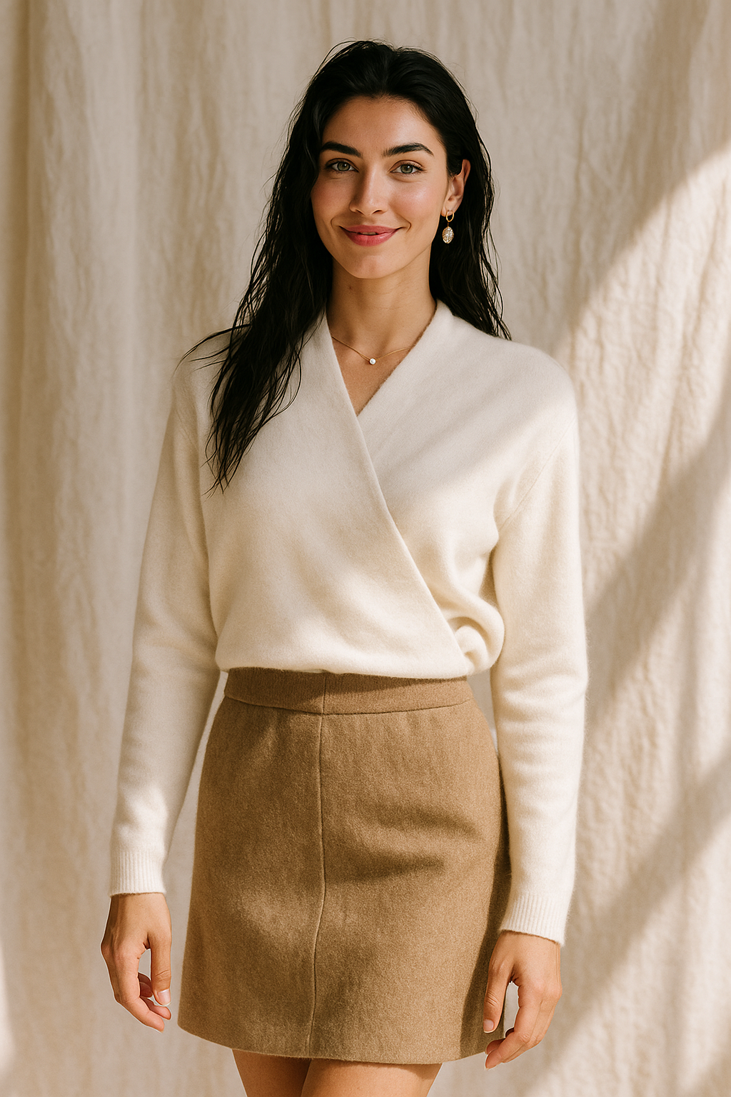 Cashmere Wrap Sweater – Elegant Soft Knit V-Neck for Effortless Style