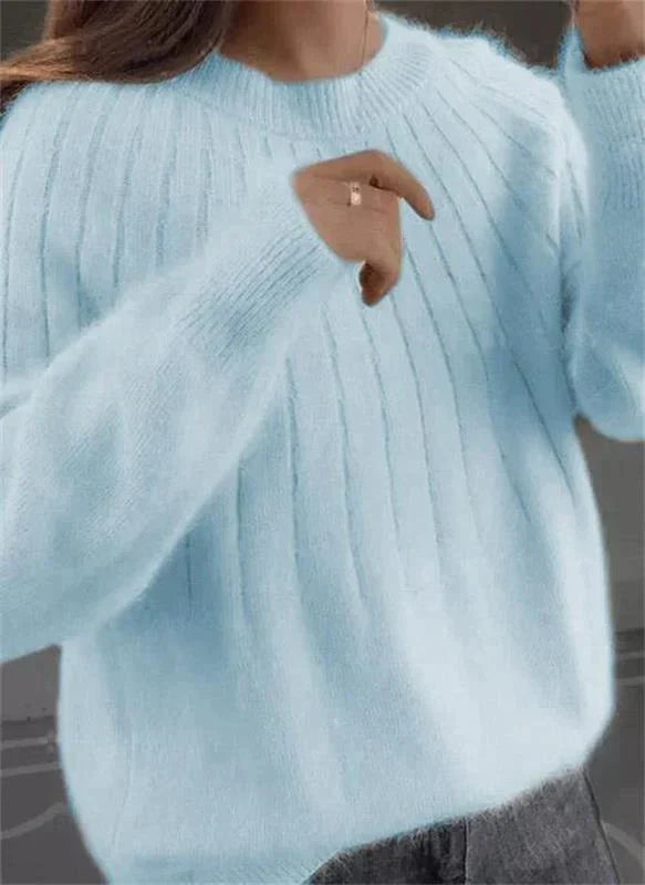 Ribbed Crew Neck Sweater for Women