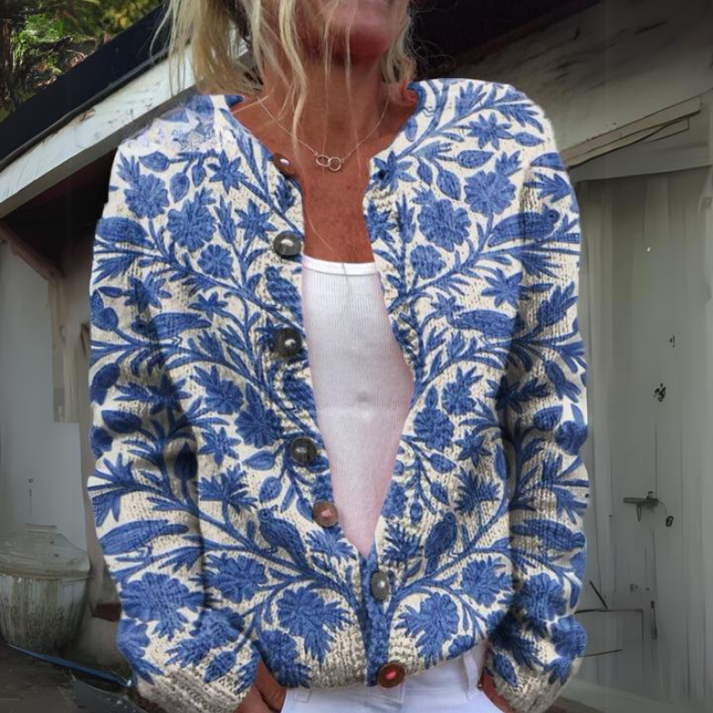 Leilani - Warm and beautiful cardigan with floral print