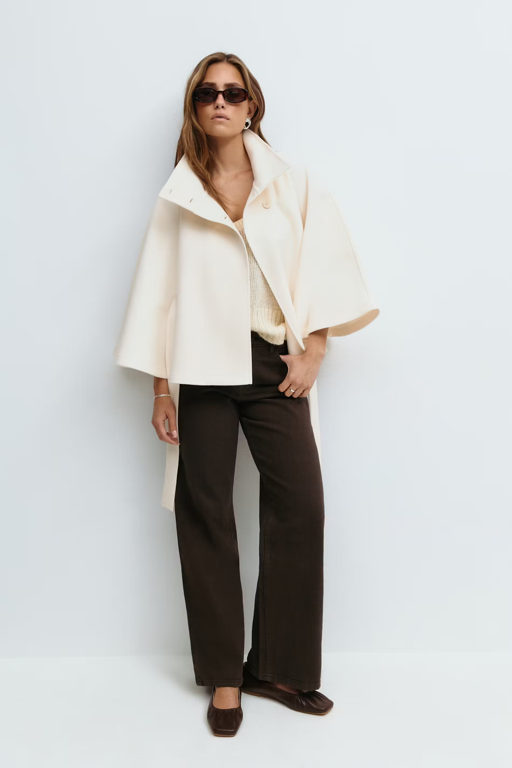 Belted Funnel Neck Jacket for Women