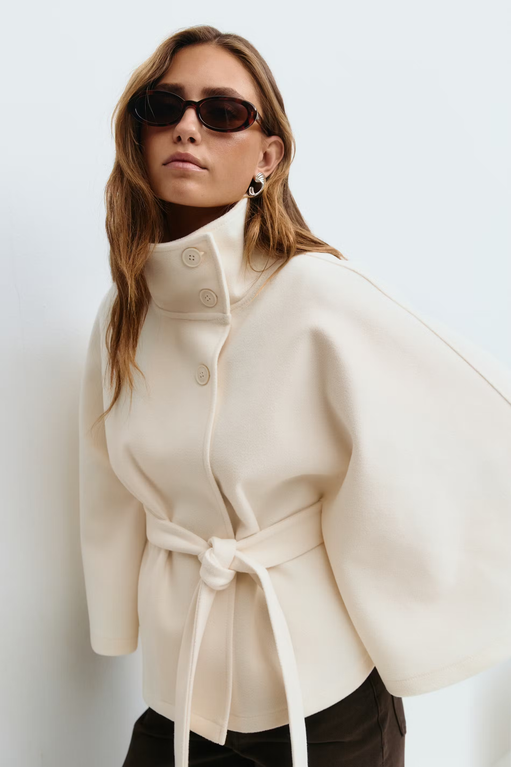Belted Funnel Neck Jacket for Women