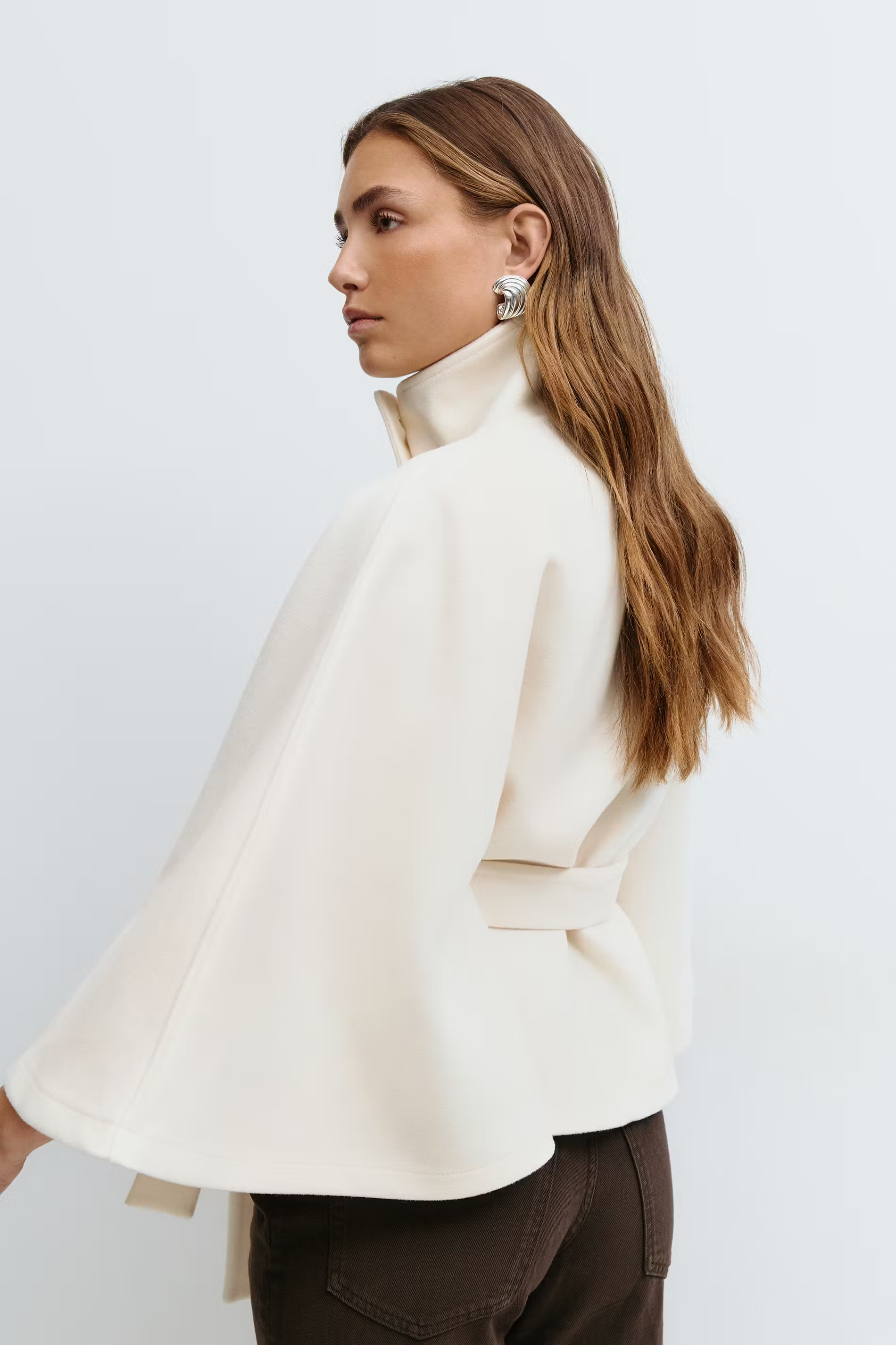 Belted Funnel Neck Jacket for Women