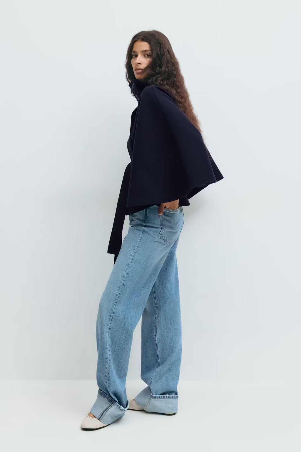 Belted Funnel Neck Jacket for Women