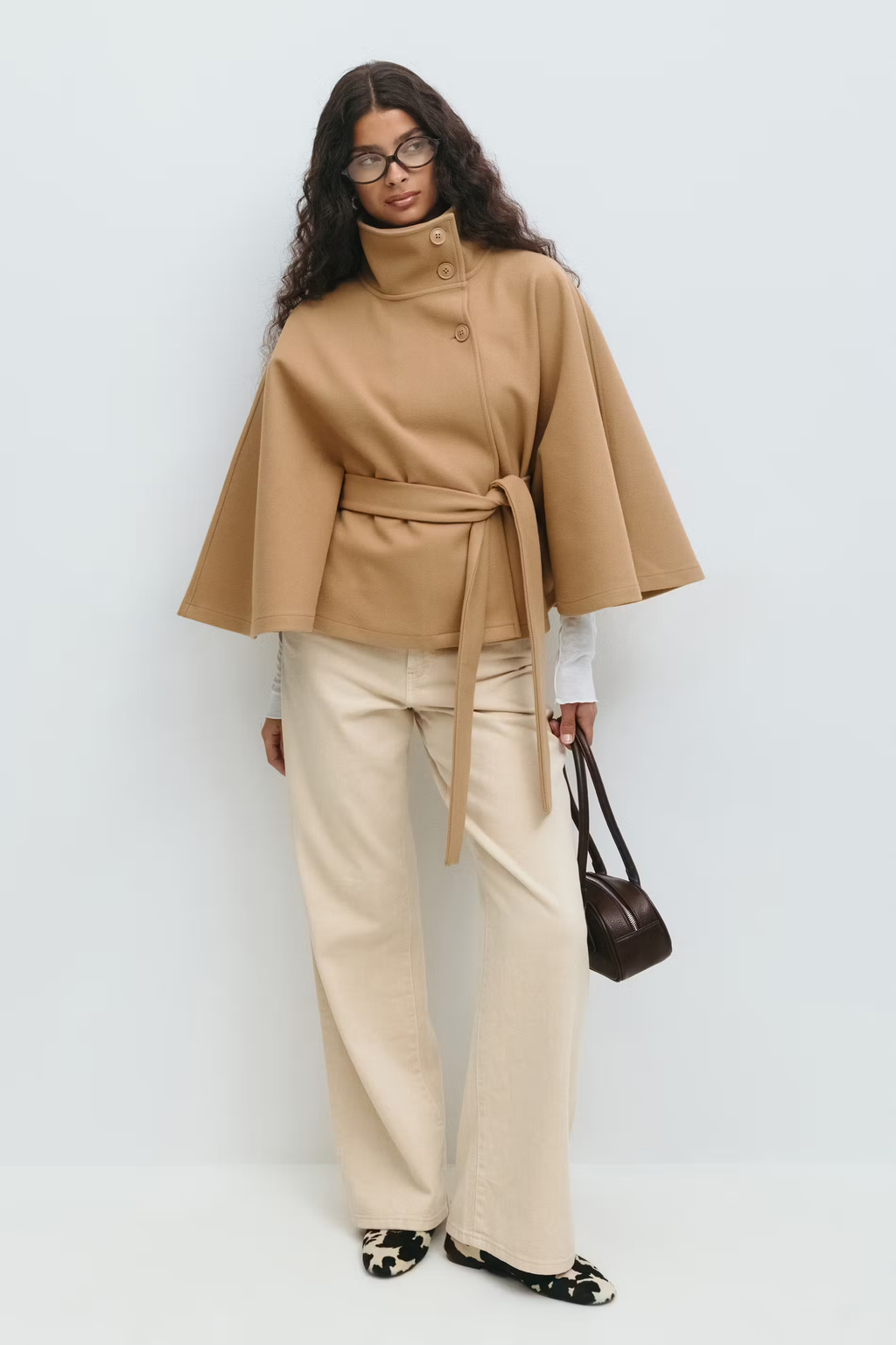 Belted Funnel Neck Jacket for Women