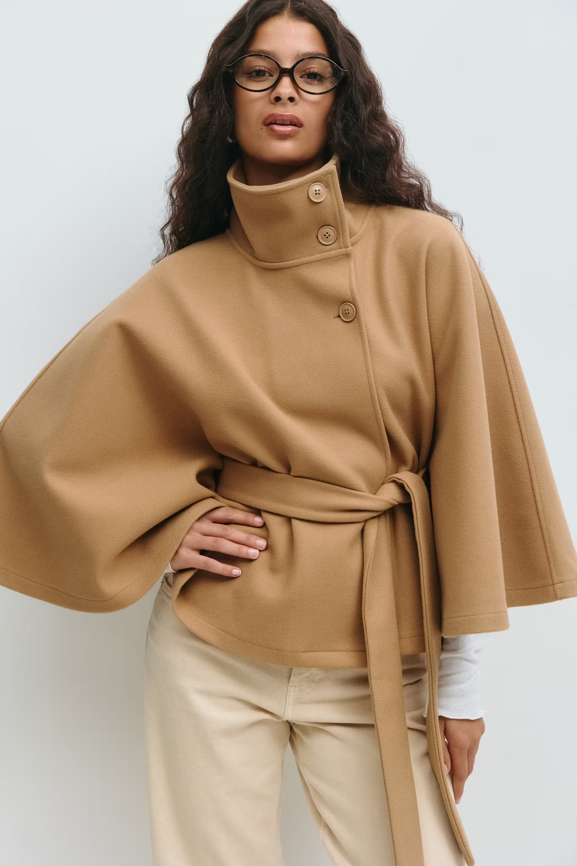 Belted Funnel Neck Jacket for Women