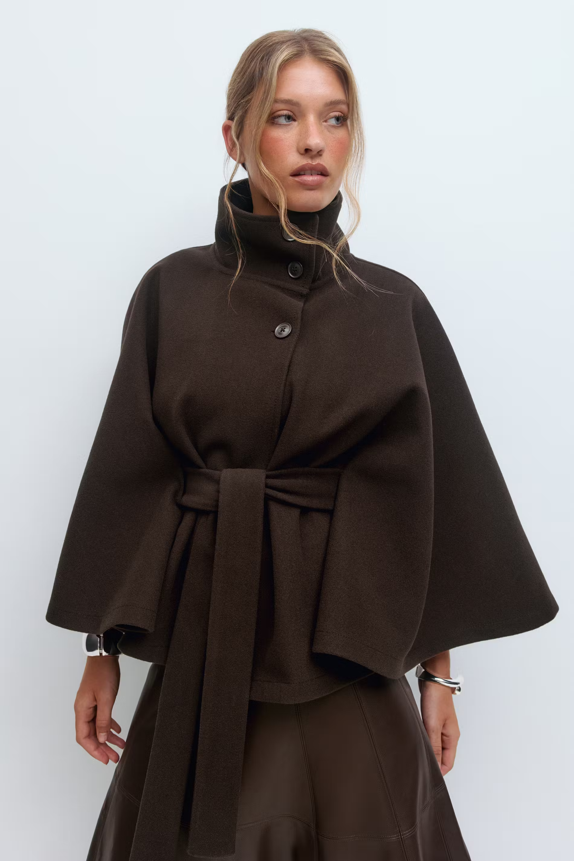Belted Funnel Neck Jacket for Women