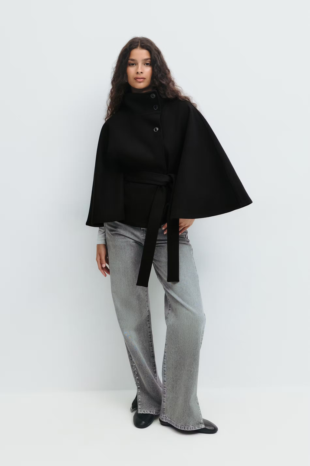 Belted Funnel Neck Jacket for Women