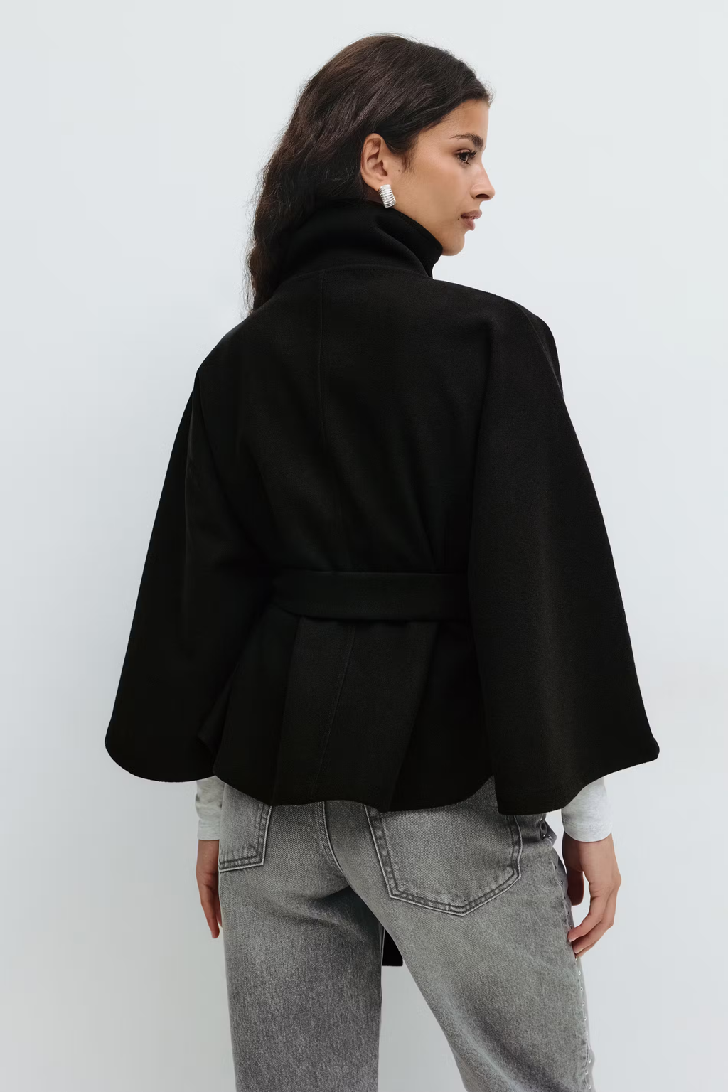 Belted Funnel Neck Jacket for Women