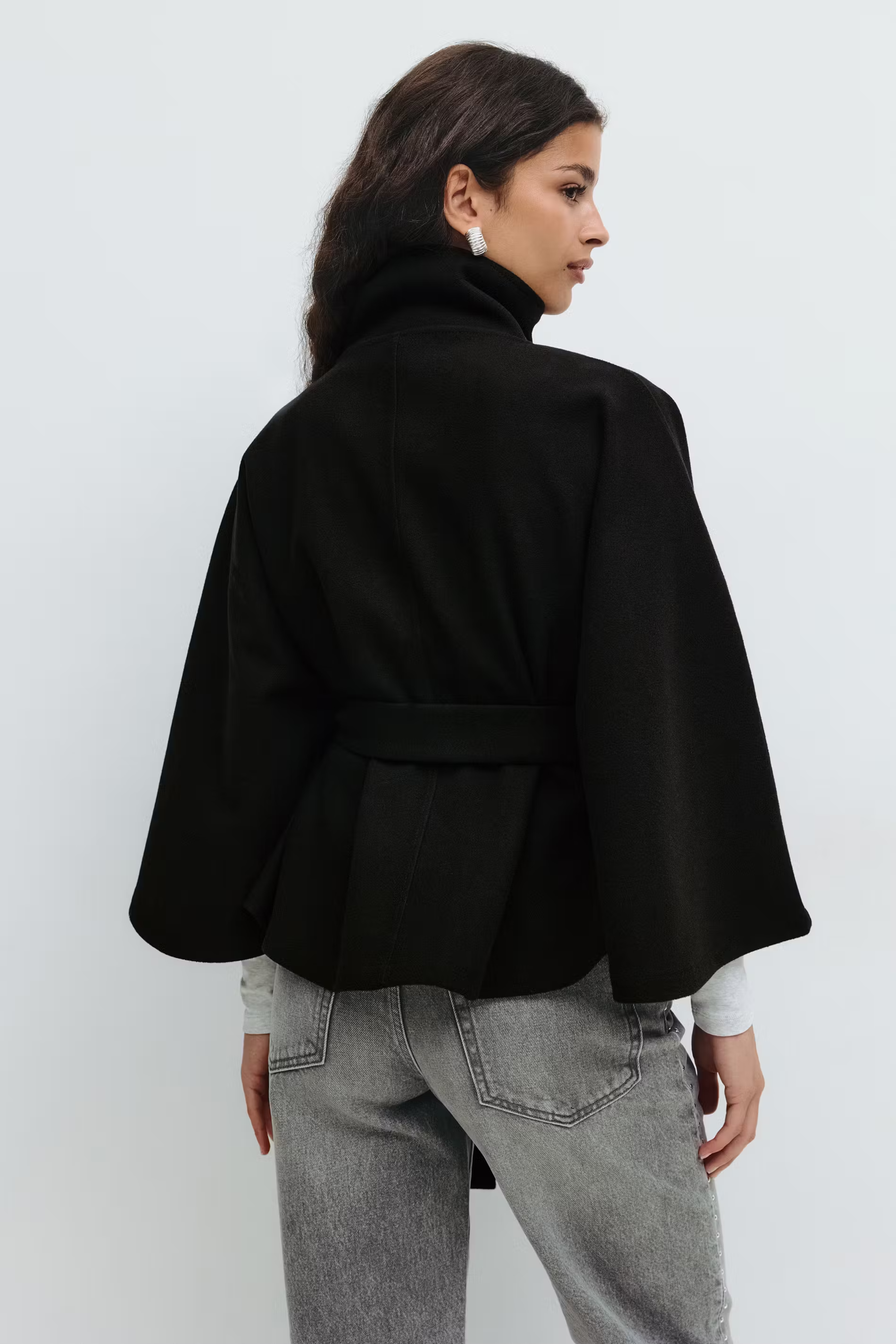 Belted Funnel Neck Jacket for Women