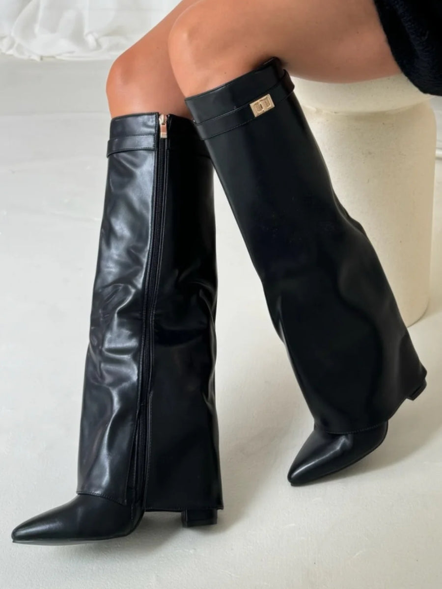 Milly | Women’s Leather Thigh-High Boots with Buckle