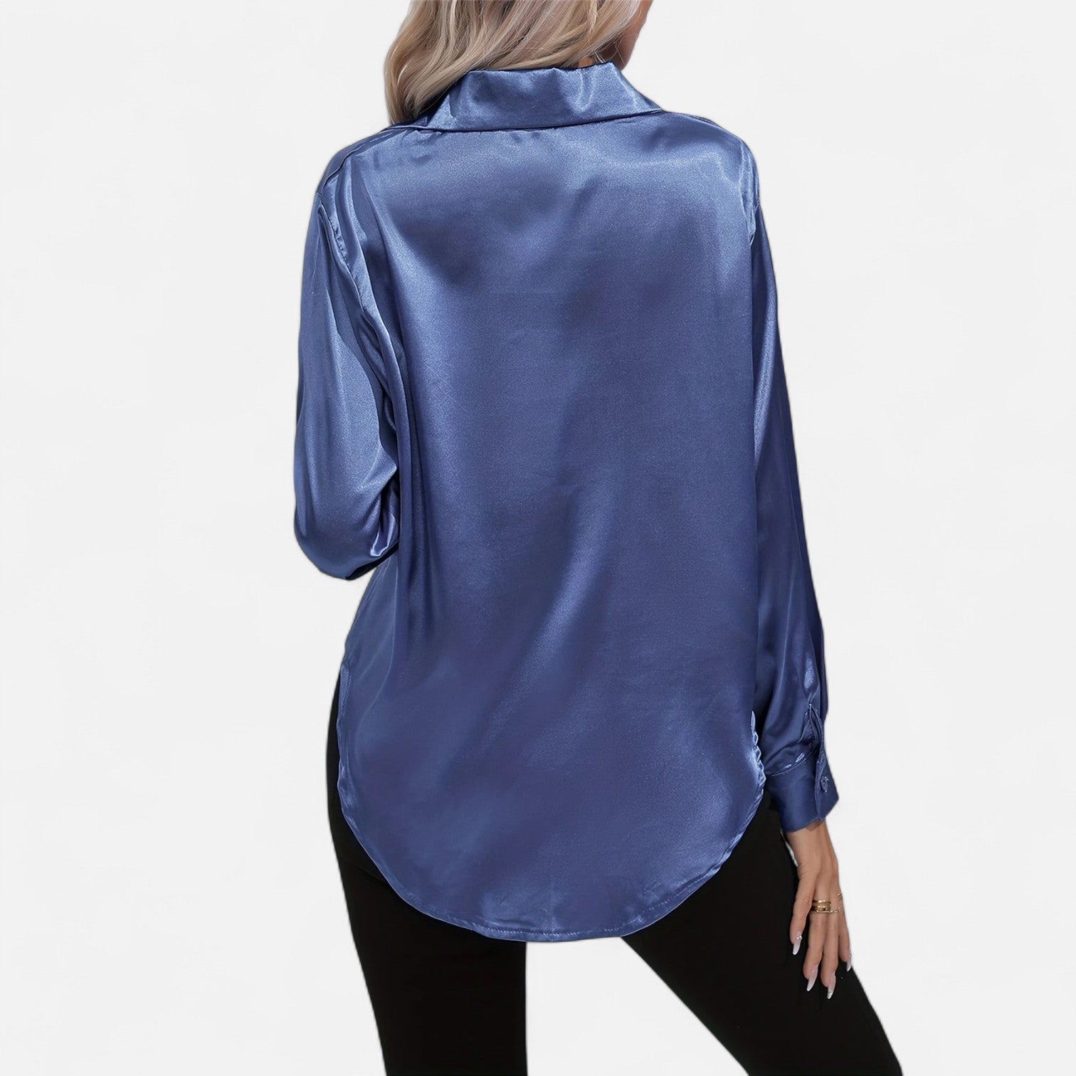 Women’s Satin Button-Down Blouse – Classic Long-Sleeve Lapel Shirt