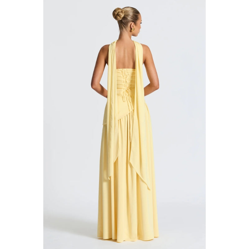 Women’s Strapless Evening Gown – Asymmetric Maxi Dress with High Slit