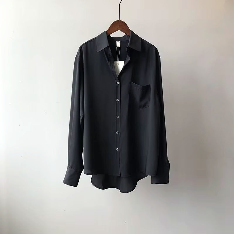 Women’s Charmeuse Satin Blouse – Lightweight Silky Button-Down Shirt