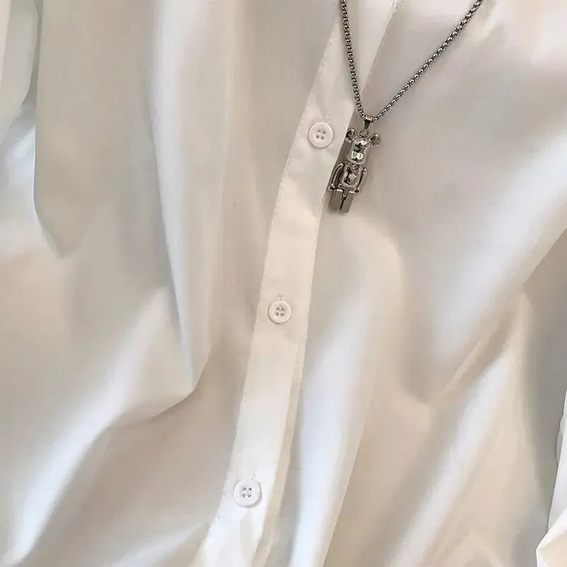 Women’s White Denim Shirt – Colour Block Long Sleeve Collared Button Down