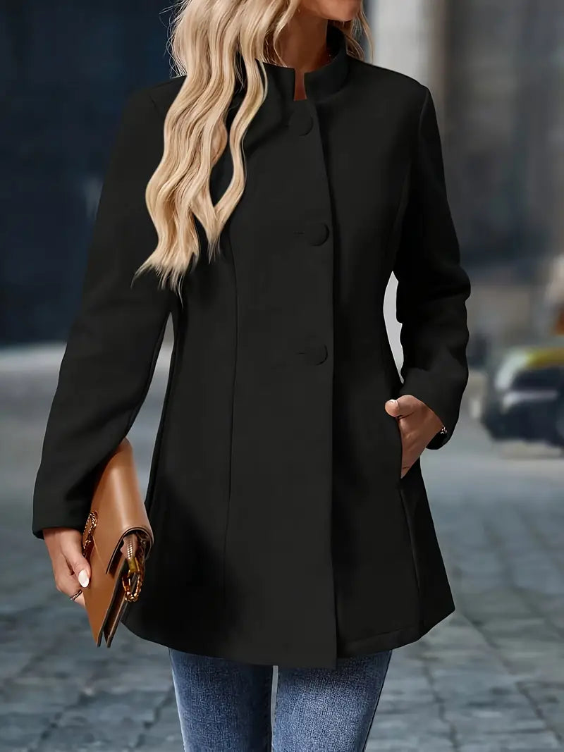 Button Front A-Line Coat for Women