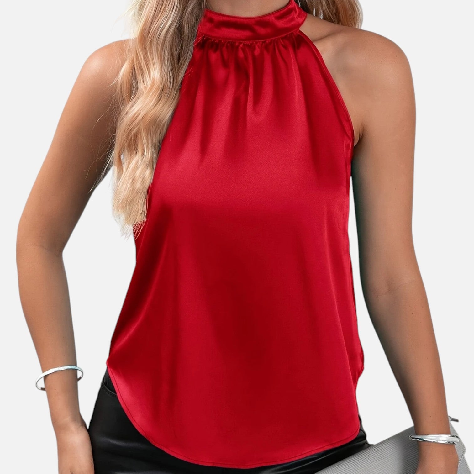 Women’s Satin Halter Neck Top – Sleek Sleeveless Blouse