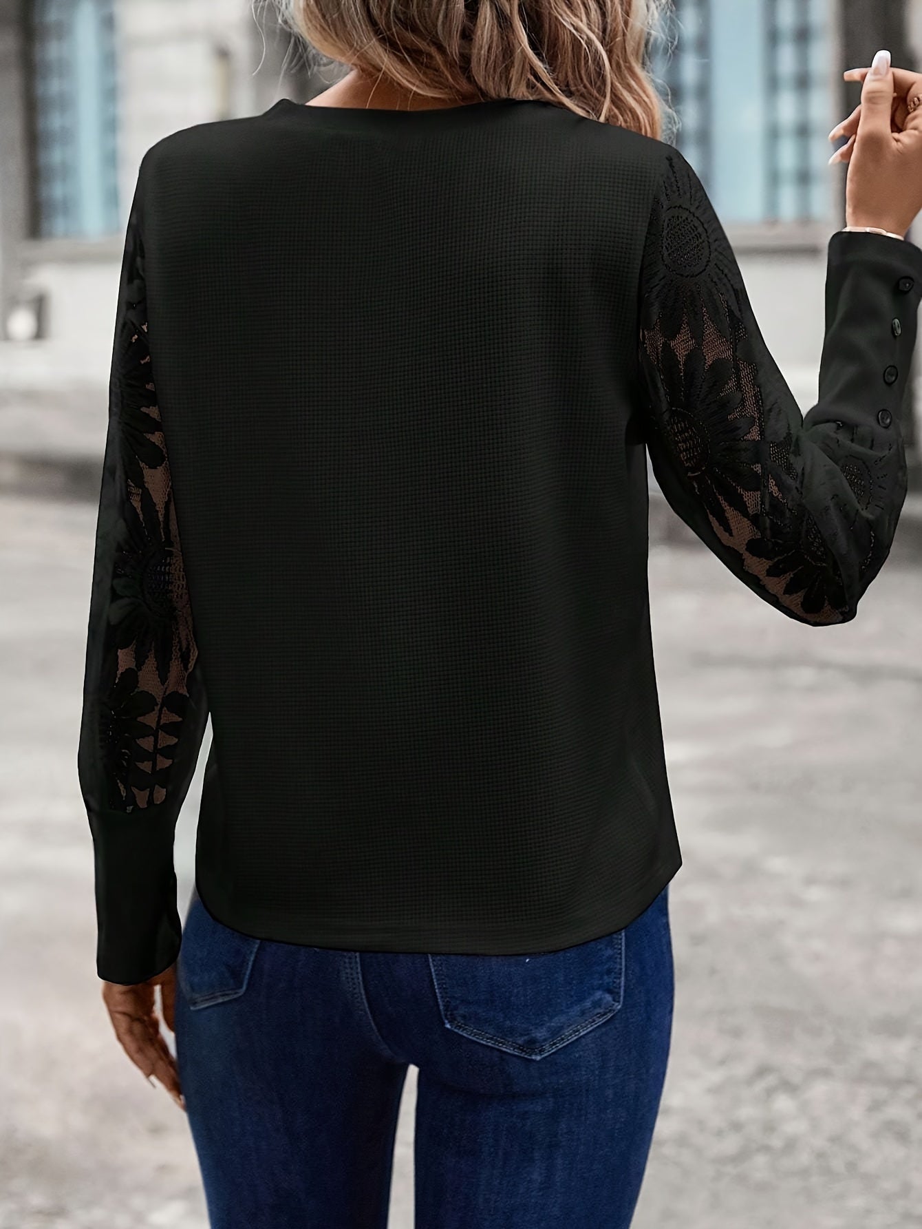 Women’s Stylish Floral Lace Tee – Elegant Round Neck T-Shirt