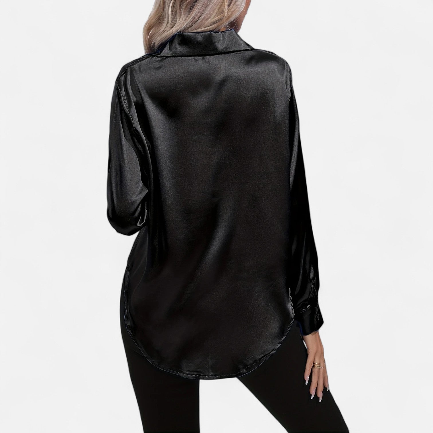 Women’s Satin Button-Down Blouse – Classic Long-Sleeve Lapel Shirt