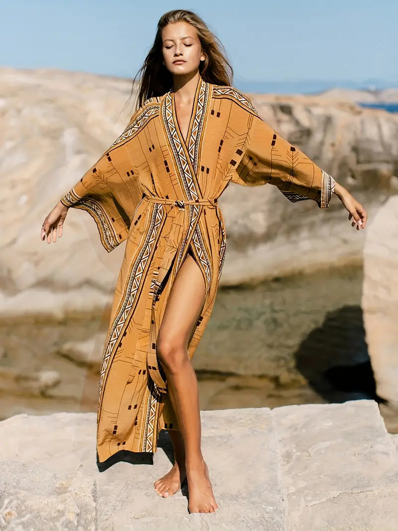 Plus Size Bohemian Kimono with Adjustable Belt