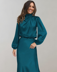 Orla - Long Sleeve Satin Bodycon Midi Dress