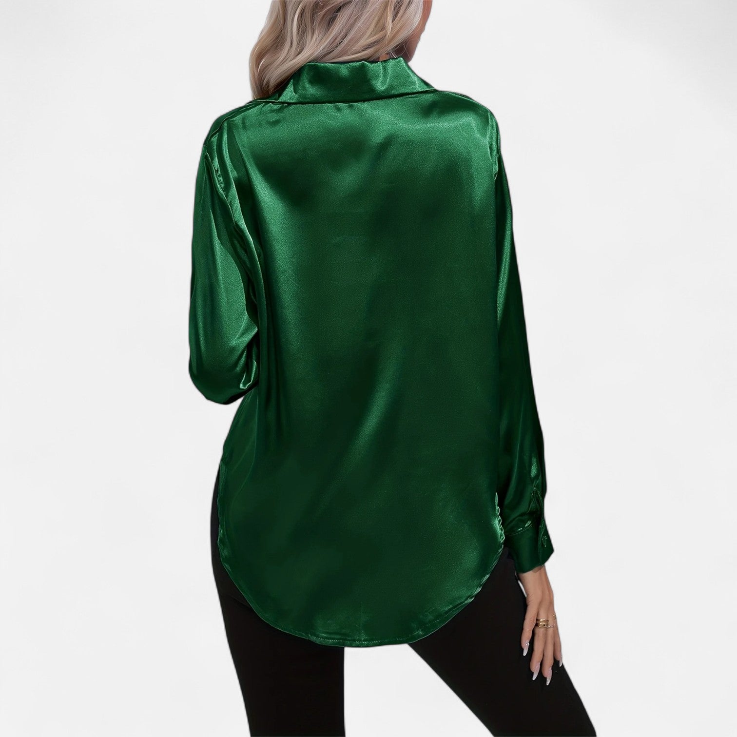 Women’s Satin Button-Down Blouse – Classic Long-Sleeve Lapel Shirt