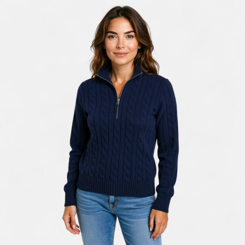Women's Knit Sweater – Ribbed Half-Zip for Timeless Elegance