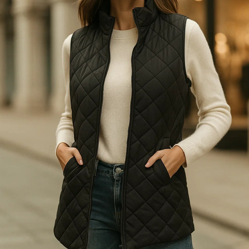 Women’s Quilted Zip-Up Vest – Lightweight Padded Sleeveless Jacket