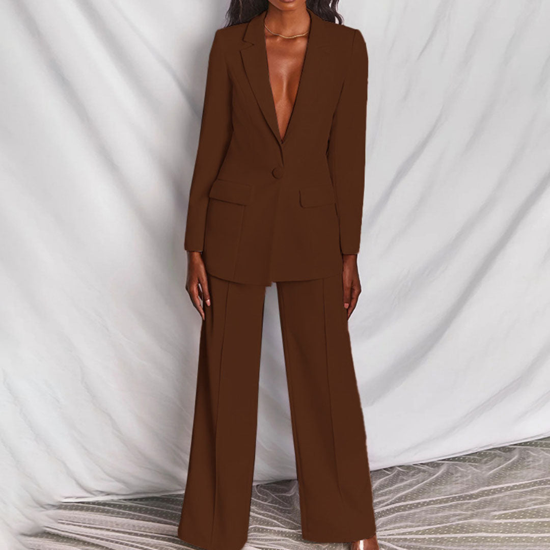 Women’s Tailored Business Suit Set – Blazer and Trousers (Polyester Stretch)