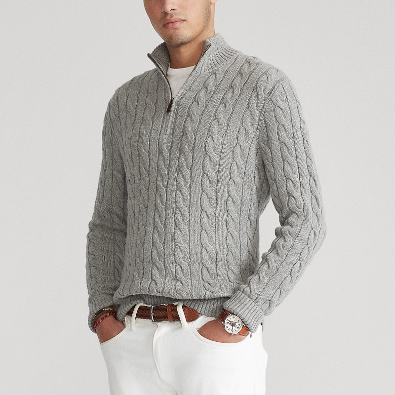 Quarter Zip Cable Knit Sweater for Men