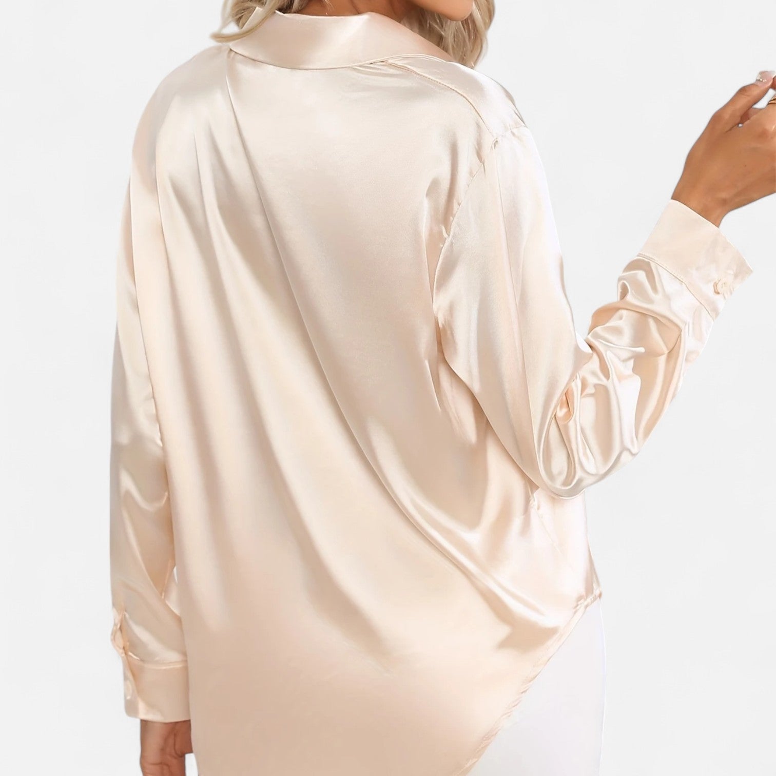 Women’s Satin Button-Down Blouse – Classic Long-Sleeve Lapel Shirt