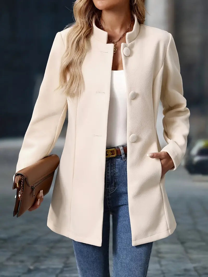 Button Front A-Line Coat for Women