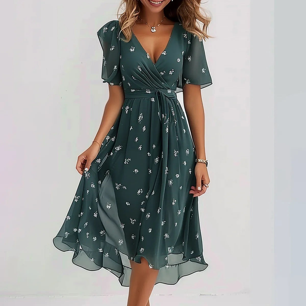 Clara Women's Dress - Elegant Short Sleeve Dress with Flattering Cut and Timeless Design