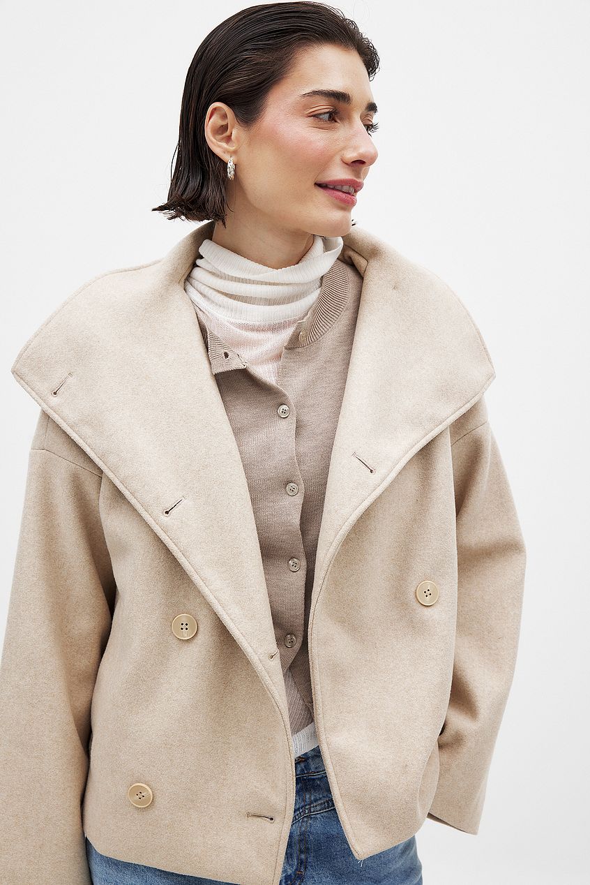 Women’s Double-Breasted Casual Coat – Tailored Long Coat with High Collar