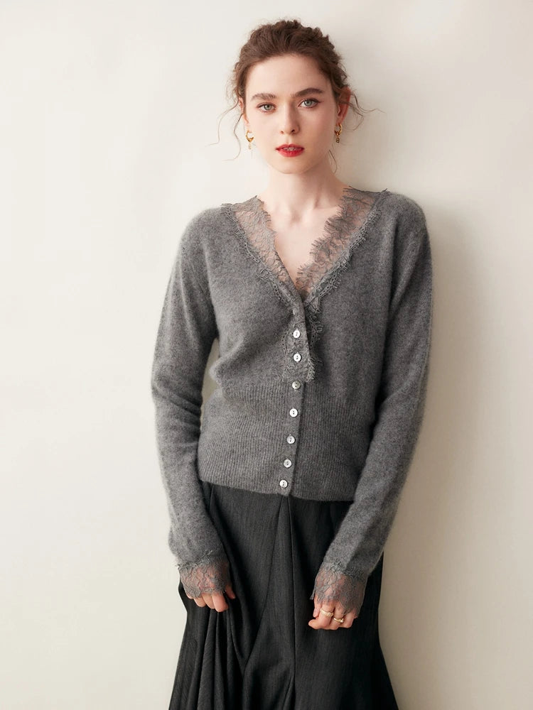 Women’s Lace Knit Cardigan – Soft Elegant Layering Cardigan with Refined Details