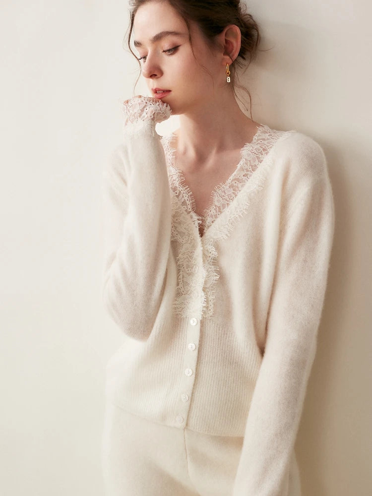 Women’s Lace Knit Cardigan – Soft Elegant Layering Cardigan with Refined Details