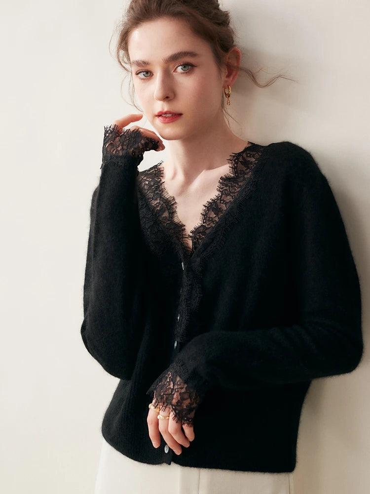 Women’s Lace Knit Cardigan – Soft Elegant Layering Cardigan with Refined Details