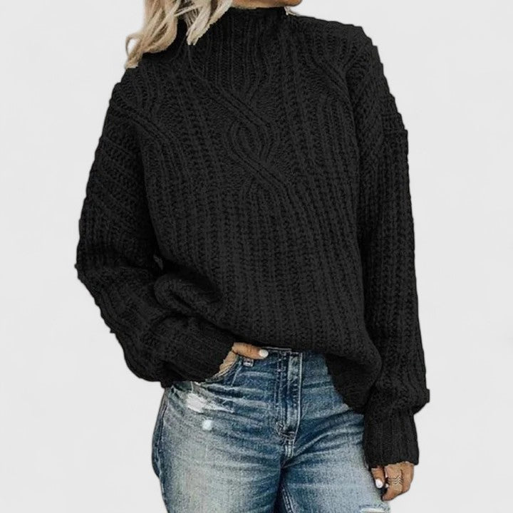 Women’s High Neck Casual Sweater – Relaxed Fit Textured Knit Pullover