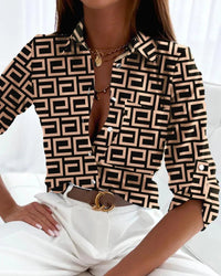 Women’s Striped Button Down Shirt – Cotton Blend Long Sleeve Blouse